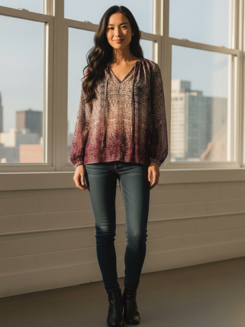 Women’s Jennifer Lopez Snake-Print V-Neck Blouse
